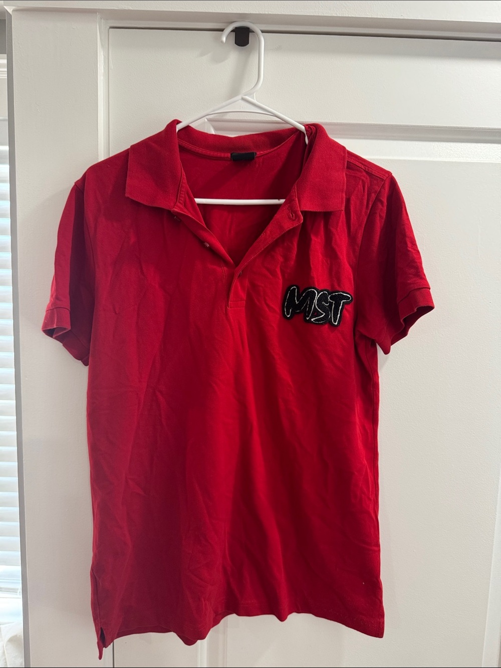 Red Men's Polo Dress Shirt with Chest Patch